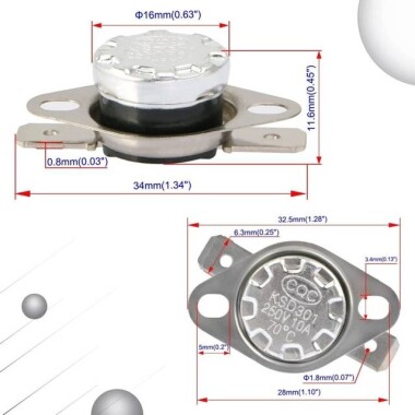 Bakalit KSD301 70 Derece NO Limit Termostat 250V 10A - 2