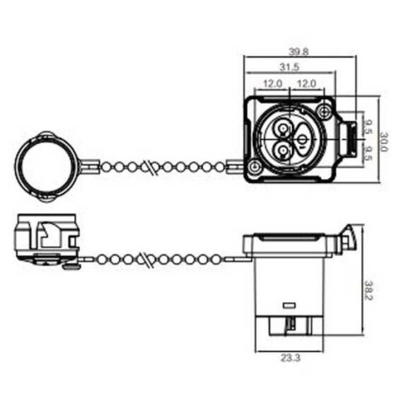 BD-24-J03SX-02-201A 3 Pin Su Geçirmez Konnektör - Dişi - 2