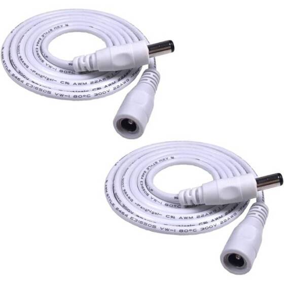 Beyaz DC5.5x2.1 Erkek-Dişi Fiş Uzatma Kablosu 304 Anahtarlı Güç Kablosu - Uzunluk 28cm - 1