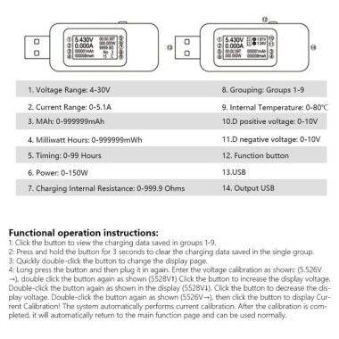Beyaz KWS-MX19 USB Test Cihazı DC4V-30V 0-5A Akım Gerilim Ölçer Zamanlama Ampermetre - 6