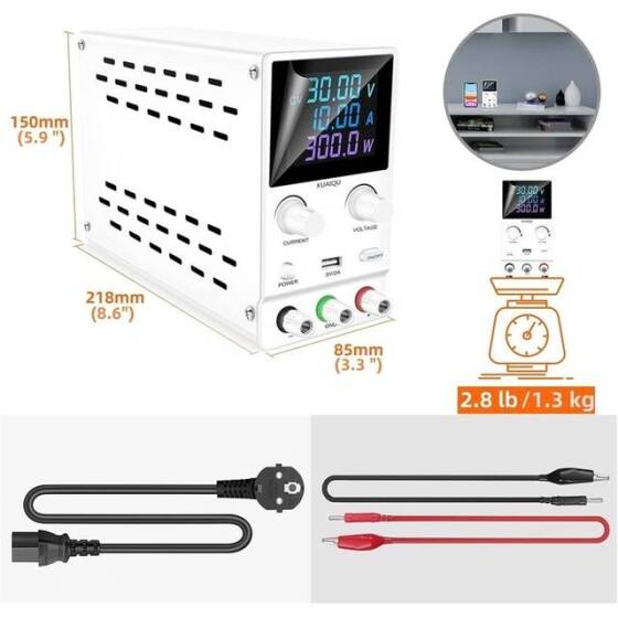 Beyaz SPPS-B1203D 120V 3A Renkli Ekranlı Çift Düğmeli DC Ayarlı Güç Kaynağı 220V EU Fişli - 4