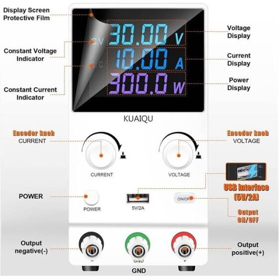 Beyaz SPPS-B1203D 120V 3A Renkli Ekranlı Çift Düğmeli DC Ayarlı Güç Kaynağı 220V EU Fişli - 5