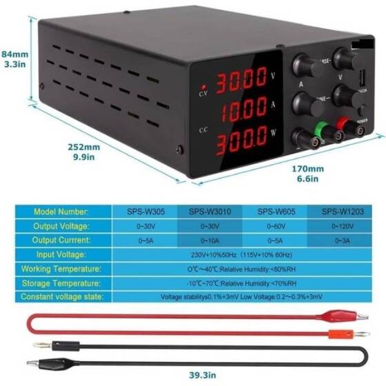 Beyaz SPPS-B605D 60V 5A Renkli Ekranlı Çift Düğmeli DC Ayarlı Güç Kaynağı 220V EU Fişli - 4