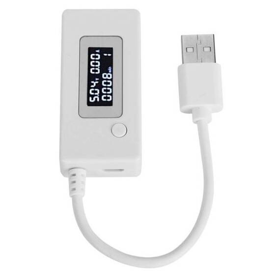 Beyaz USB Test Cihazı Akım Dedektörü Ve Voltmetre LCD Ekranlı Monitörler. Ambalajsız Mobil Güç Kapasitesi - 1