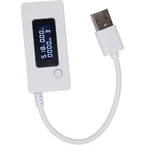 Beyaz USB Test Cihazı Akım Dedektörü Ve Voltmetre LCD Ekranlı Monitörler. Ambalajsız Mobil Güç Kapasitesi - 2