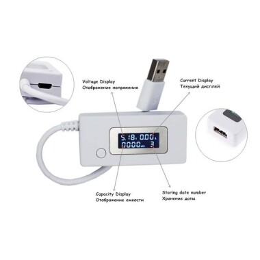 Beyaz USB Test Cihazı Akım Dedektörü Ve Voltmetre LCD Ekranlı Monitörler. Ambalajsız Mobil Güç Kapasitesi - 3