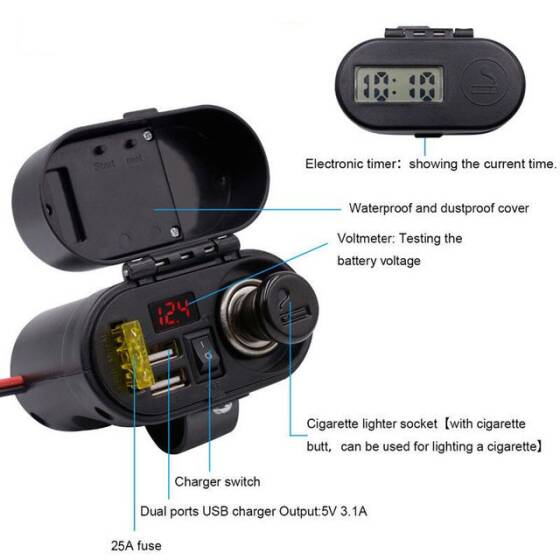 CD-3068 Su Geçirmez Çok Fonksiyonlu USB + Type-C Şarj Cihazı ve Çakmaklık - 5