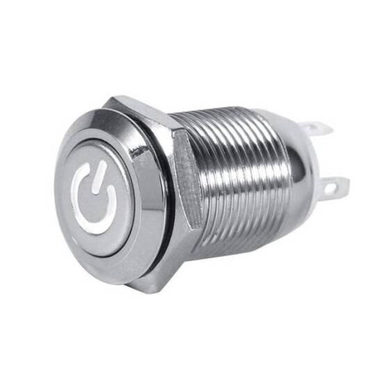 Çıkık Kafa 12mm 110-220V Su Geçirmez Anlık Kendinden Sıfırlamalı Metal Push Buton Beyaz Ledli Soket Dahil - 1