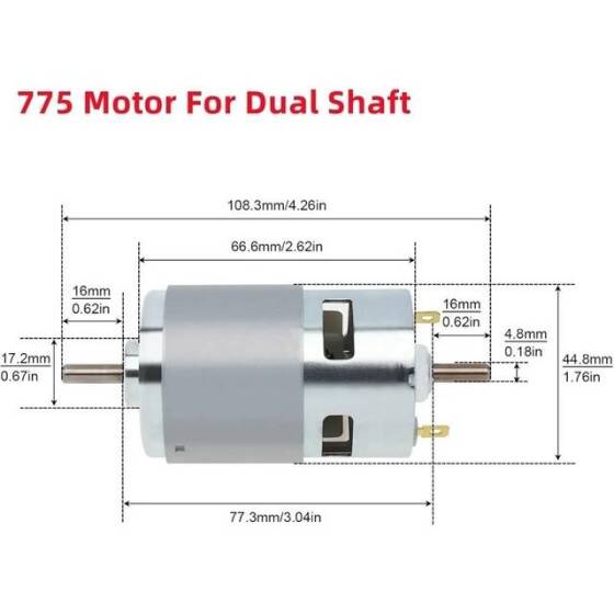 D Şaft 775 12V 3000RPM Yüksek Hızlı Yüksek Torklu DC Motor Çift Şaftlı - 2