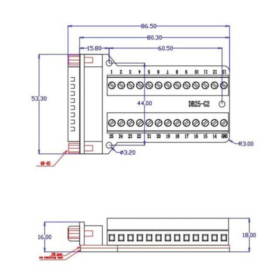 D-Sub DB25-G2 25 Pin Erkek Terminal Block Adaptörü - 4