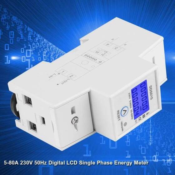 DDS015 5-80A 230V 50Hz Dijital LCD Tek Fazlı Enerji Ölçer Watt Metre DIN Ray Montajı - Pilsiz - 5