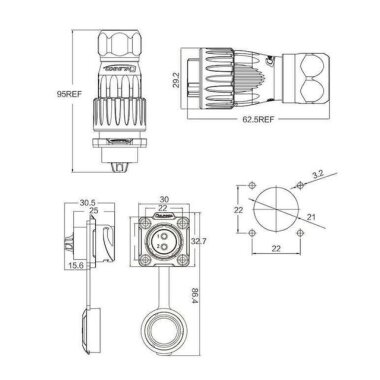 DH-20-C02PE-03-001 2 Pin Su Geçirmez Konnektör - Erkek - 2