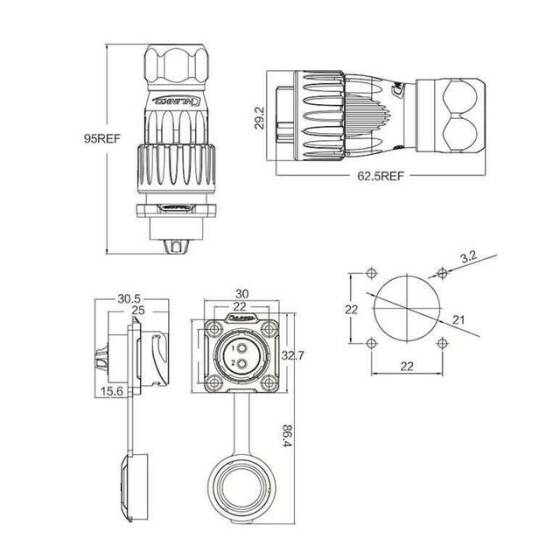 DH-20-C02PE-03-001 2 Pin Su Geçirmez Konnektör - Erkek - 2