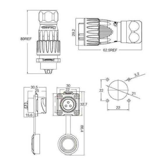 DH-20-C03SX-03-401 3 Pin Su Geçirmez Konnektör - Erkek - 2