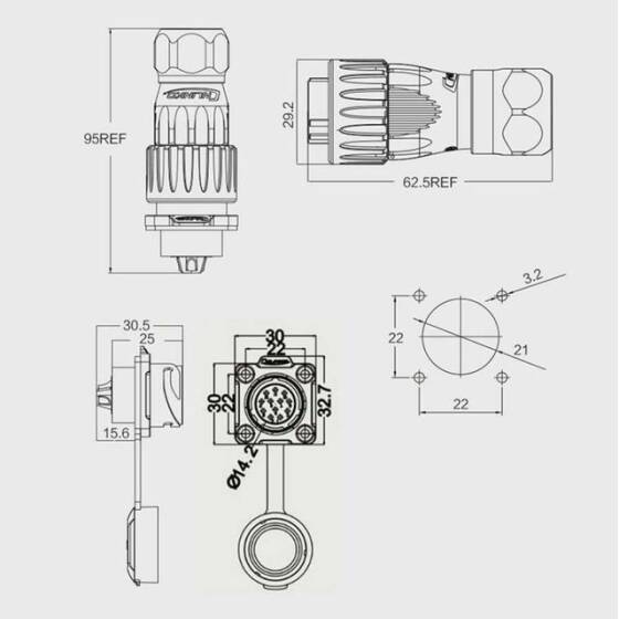DH-20-C12PE-03-001 12 Pin Su Geçirmez Konnektör - Erkek - 2