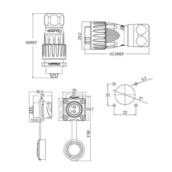 DH-20-J02SX-03-401 2 Pin Su Geçirmez Konnektör - Dişi - 2