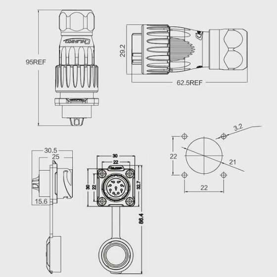 DH-20-J09PE-03-001 9 Pin Su Geçirmez Konnektör - Dişi - 2