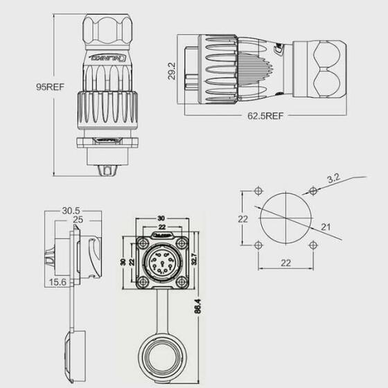 DH-20-J09SX-03-401 9 Pin Su Geçirmez Konnektör - Dişi - 2