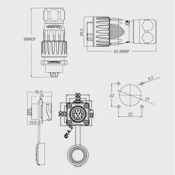 DH-20-J12SX-03-401 12 Pin Su Geçirmez Konnektör - Dişi - 2