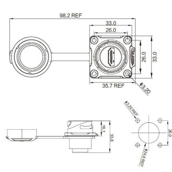 DH-24-J/HDMI2/213/SX-43-403 Su Geçirmez HDMI Konnektör - Dişi - 2