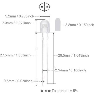 3V 20mA 546 Beyaz Oval Led 28mm Bacak Uzunluğu - 2