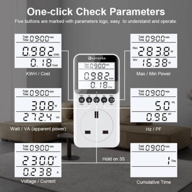 Dijital LCD Güç Ölçer Soket Güç Analizörü UK Fişli 230V 13A 2900W Pilli - 2