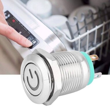 Düz Kafa 12mm 12-24V Su Geçirmez Kendinden Kilitli Metal Push Buton Yeşil Ledli - 3