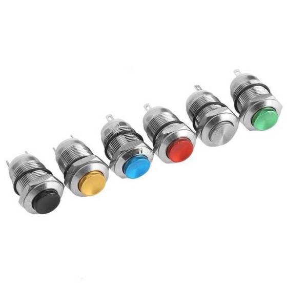 Düz Kafa 12mm Su Geçirmez Kendinden Sıfırlamalı Metal Push Buton Işıksız - 1