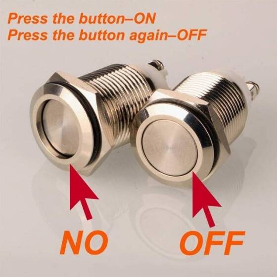 Düz Kafa 16mm 3-6V 5A Su Geçirmez Kendinden Kilitli Metal Push Buton Sarı Ledli - 2