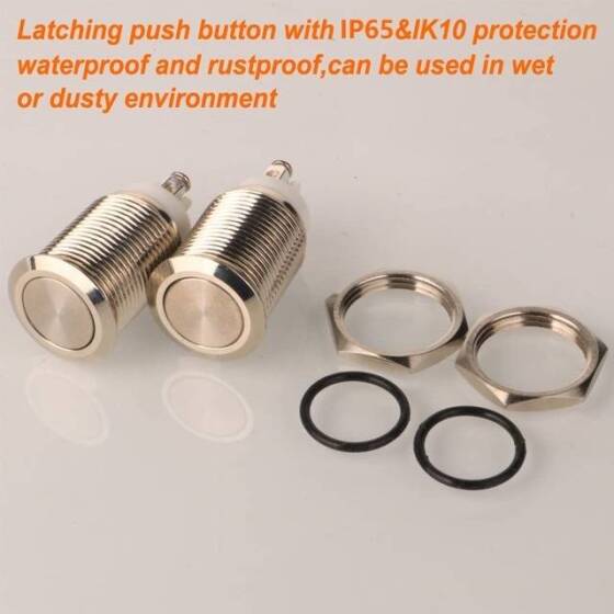 Düz Kafa 16mm 3-6V 5A Su Geçirmez Kendinden Kilitli Metal Push Buton Sarı Ledli - 5
