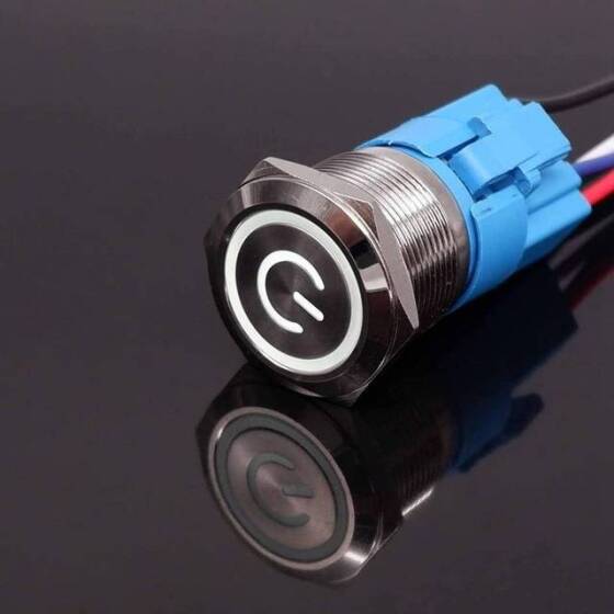 Düz Kafa 22mm 110-220V Su Geçirmez Anlık Kendinden Sıfırlamalı Metal Push Buton Beyaz Ledli - 1