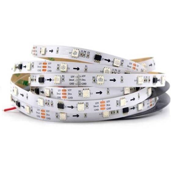 Epoksi 12V WS2811 RGB5050 Siyah SMD LED Şerit 144 LED/Metre Esnek 5 Metrelik Makara IP65 - 5