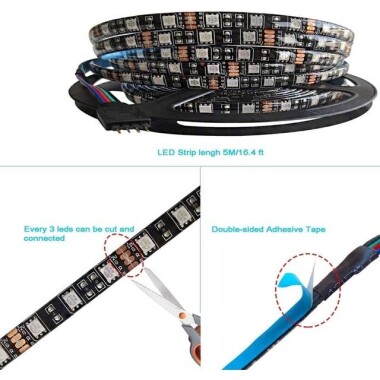 Epoksi 12V WS2811 RGB5050 Siyah SMD LED Şerit 96 LED/Metre Esnek 5 Metrelik Makara IP65 - 3
