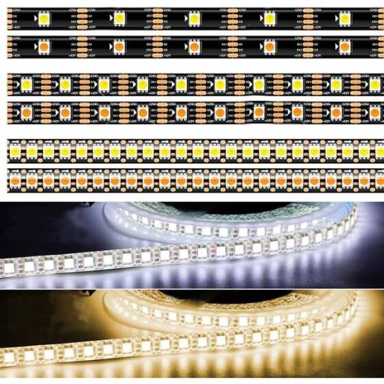 Epoksi 12V WS2815 RGB5050 Beyaz SMD LED Şerit 30 LED/Metre Esnek 5 Metrelik Makara IP65 - 1