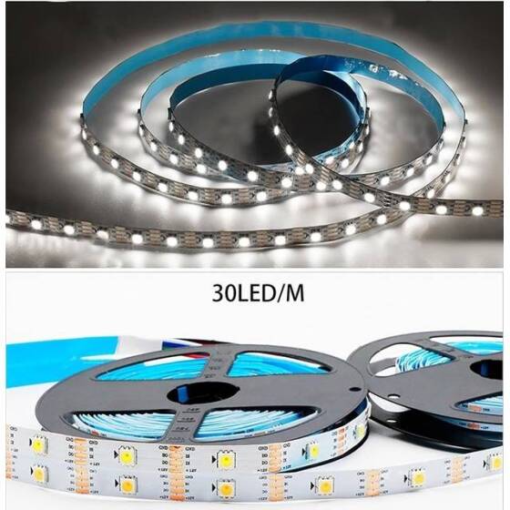 Epoksi 12V WS2815 RGB5050 Beyaz SMD LED Şerit 30 LED/Metre Esnek 5 Metrelik Makara IP65 - 2