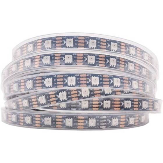 Epoksi 12V WS2815 RGB5050 Siyah SMD LED Şerit 30 LED/Metre Esnek 5 Metrelik Makara IP65 - 1