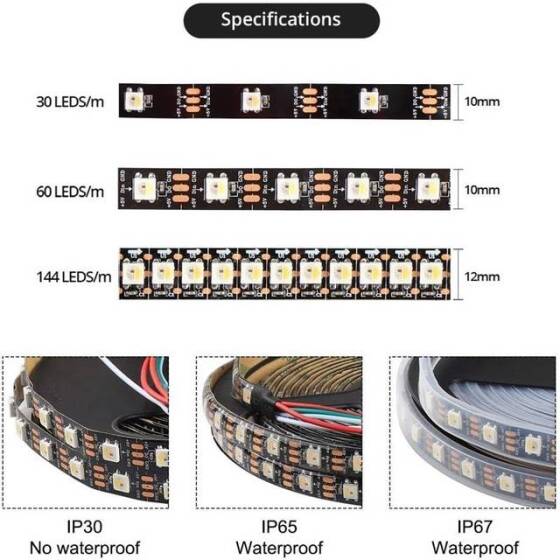 Epoksi 5V SK6812 RGBWW 5050 Siyah SMD LED Şerit 30 LED/Metre Esnek 5 Metrelik Makara IP65 - 2