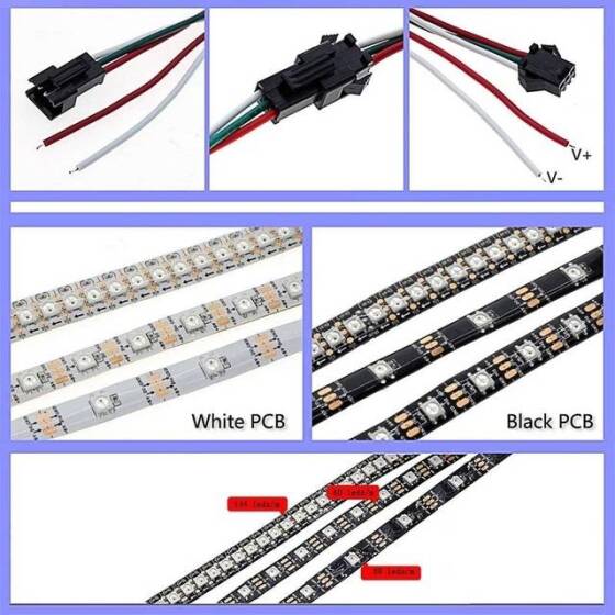 Epoksi 5V WS2812B RGB5050 Siyah SMD LED Şerit 30 LED/Metre Esnek 5 Metrelik Makara IP65 - 5