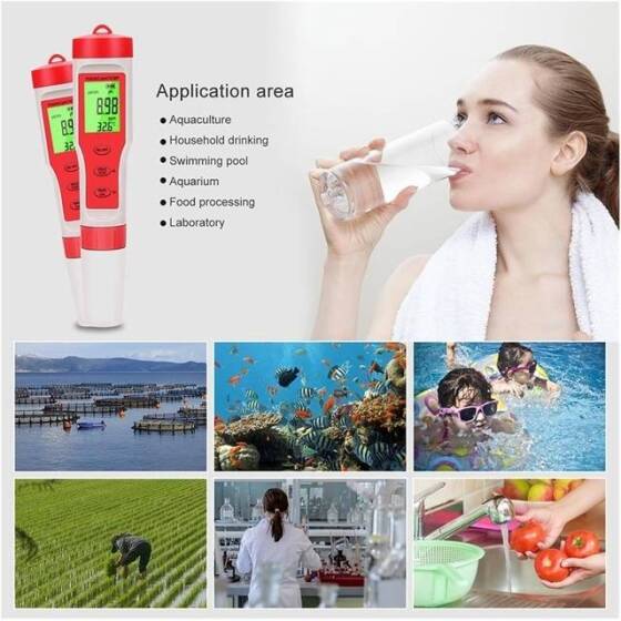 EZ9908 Yeşil Arka Işık 4'ü 1 Arada Çok Fonksiyonlu Su Test Kiti pH/TDS/EC/TEMP Pilsiz - 5