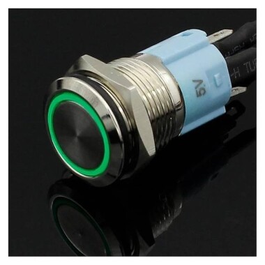 Düz Kafa 16mm 110-220V Su Geçirmez Anlık Kendinden Sıfırlamalı Metal Push Buton Mavi Ledli Soket Dahil - 3