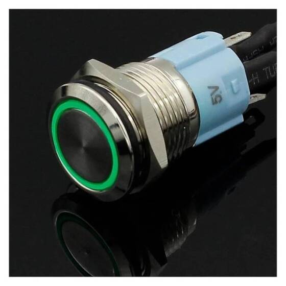 Düz Kafa 16mm 110-220V Su Geçirmez Anlık Kendinden Sıfırlamalı Metal Push Buton Mavi Ledli Soket Dahil - 3