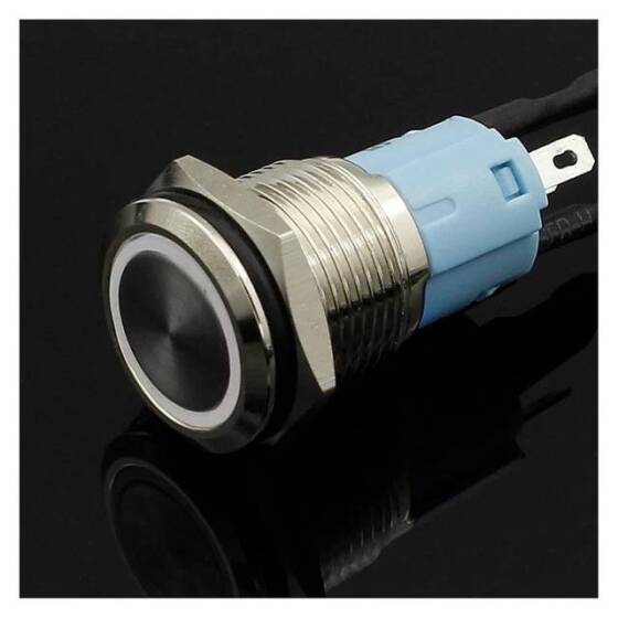 Düz Kafa 16mm 110-220V Su Geçirmez Anlık Kendinden Sıfırlamalı Metal Push Buton Mavi Ledli Soket Dahil - 4