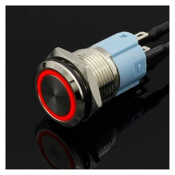 Düz Kafa 16mm 12-24V Su Geçirmez Anlık Kendinden Sıfırlamalı Metal Push Buton Mavi Ledli Soket Dahil - 2
