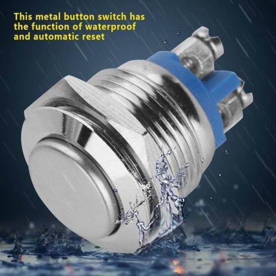 Düz Kafa 16mm 12-24V Su Geçirmez Anlık Kendinden Sıfırlamalı Metal Push Buton Sarı Ledli Soket Dahil - 4