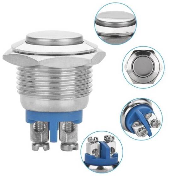 Düz Kafa 16mm 12-24V Su Geçirmez Anlık Kendinden Sıfırlamalı Metal Push Buton Sarı Ledli Soket Dahil - 5