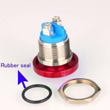 Düz Kafa 16mm 3-6V Su Geçirmez Anlık Kendinden Sıfırlamalı Metal Push Buton Kırmızı Ledli Soket Dahil - 4