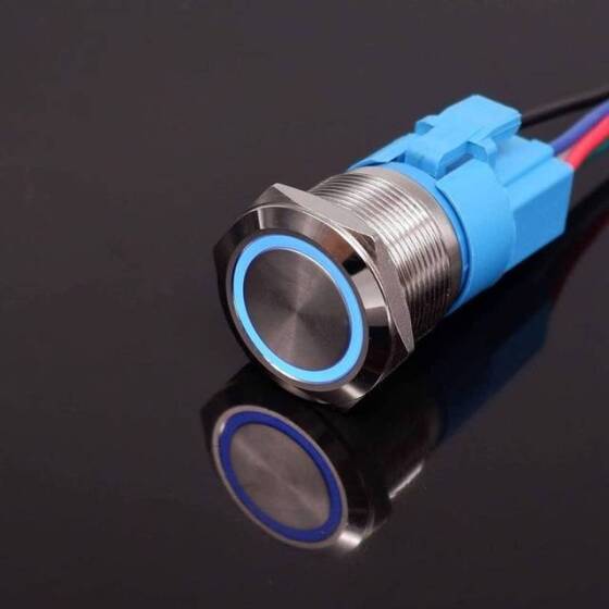 Düz Kafa 22mm 110-220V Su Geçirmez Anlık Kendinden Sıfırlamalı Metal Push Buton Mavi Ledli - 1