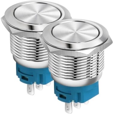 Düz Kafa 22mm 110-220V Su Geçirmez Anlık Kendinden Sıfırlamalı Metal Push Buton Kırmızı Ledli Soket Dahil - 1