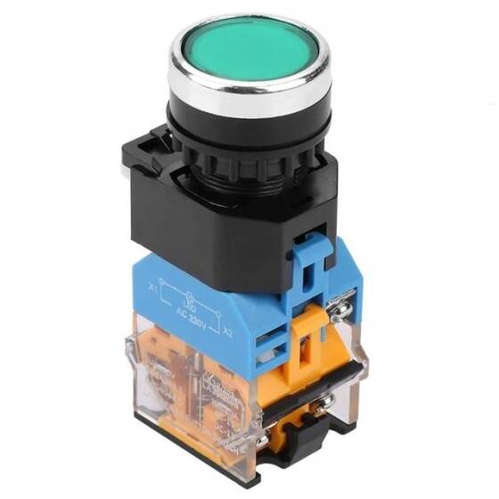 Düz Kafa 22mm 110-220V Su Geçirmez Anlık Kendinden Sıfırlamalı Metal Push Buton Sarı Ledli Soket Dahil - 1