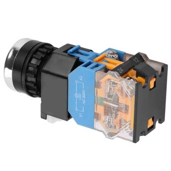 Düz Kafa 22mm 110-220V Su Geçirmez Anlık Kendinden Sıfırlamalı Metal Push Buton Sarı Ledli Soket Dahil - 4